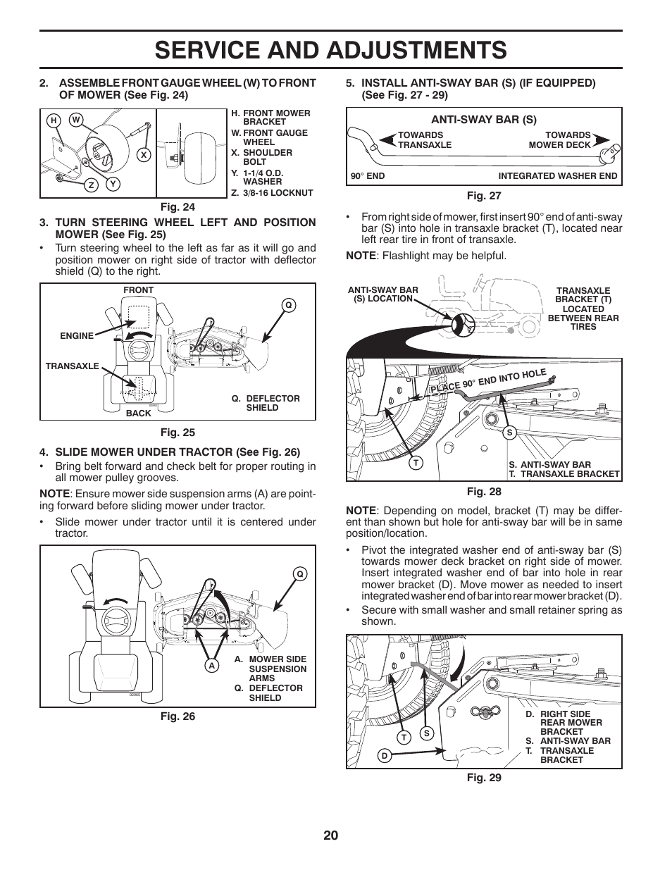 Service and adjustments | Poulan Pro PB20VA48 LAWN TRACTOR User Manual | Page 20 / 60