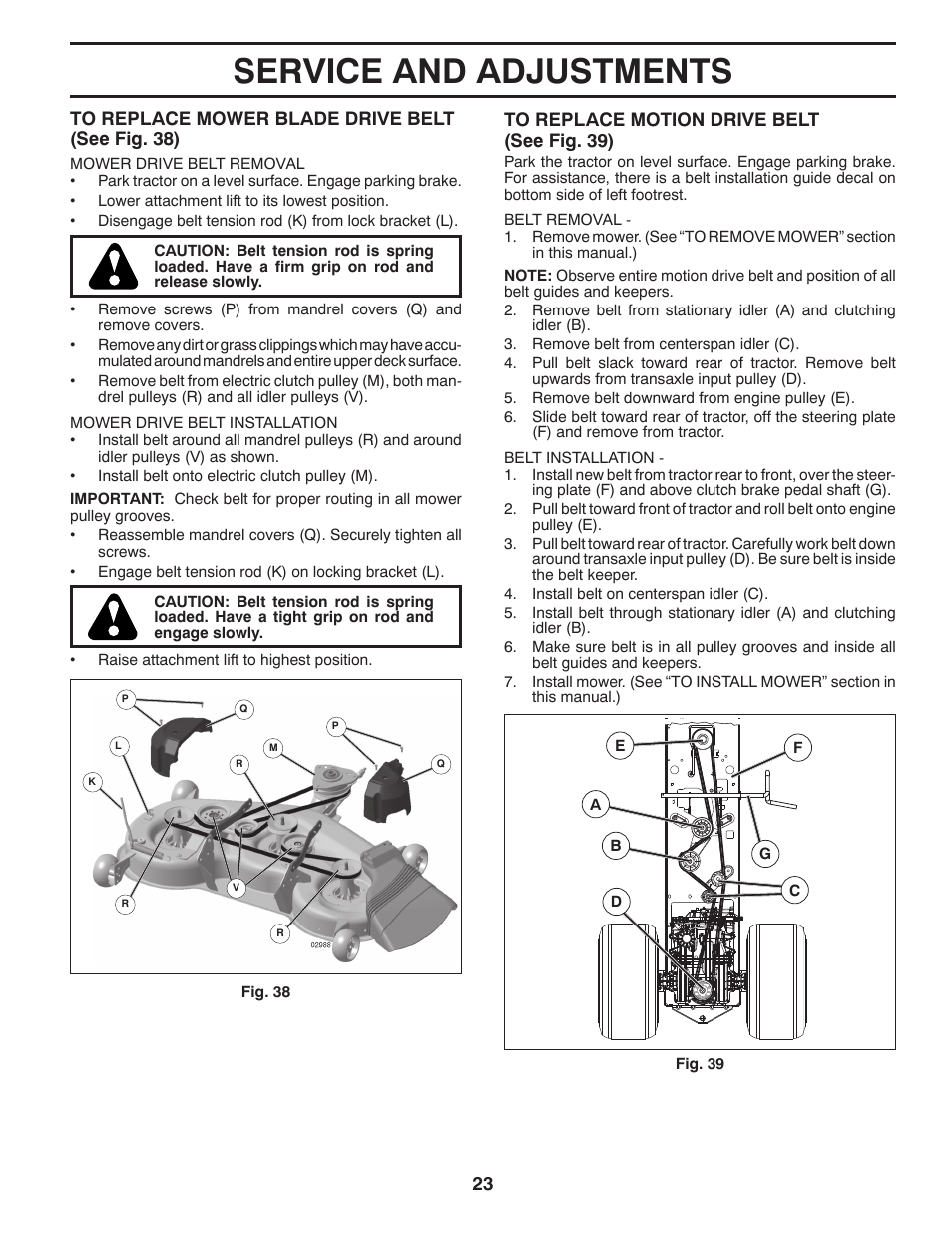 Service and adjustments | Poulan Pro PB20VA48 LAWN TRACTOR User Manual | Page 23 / 60
