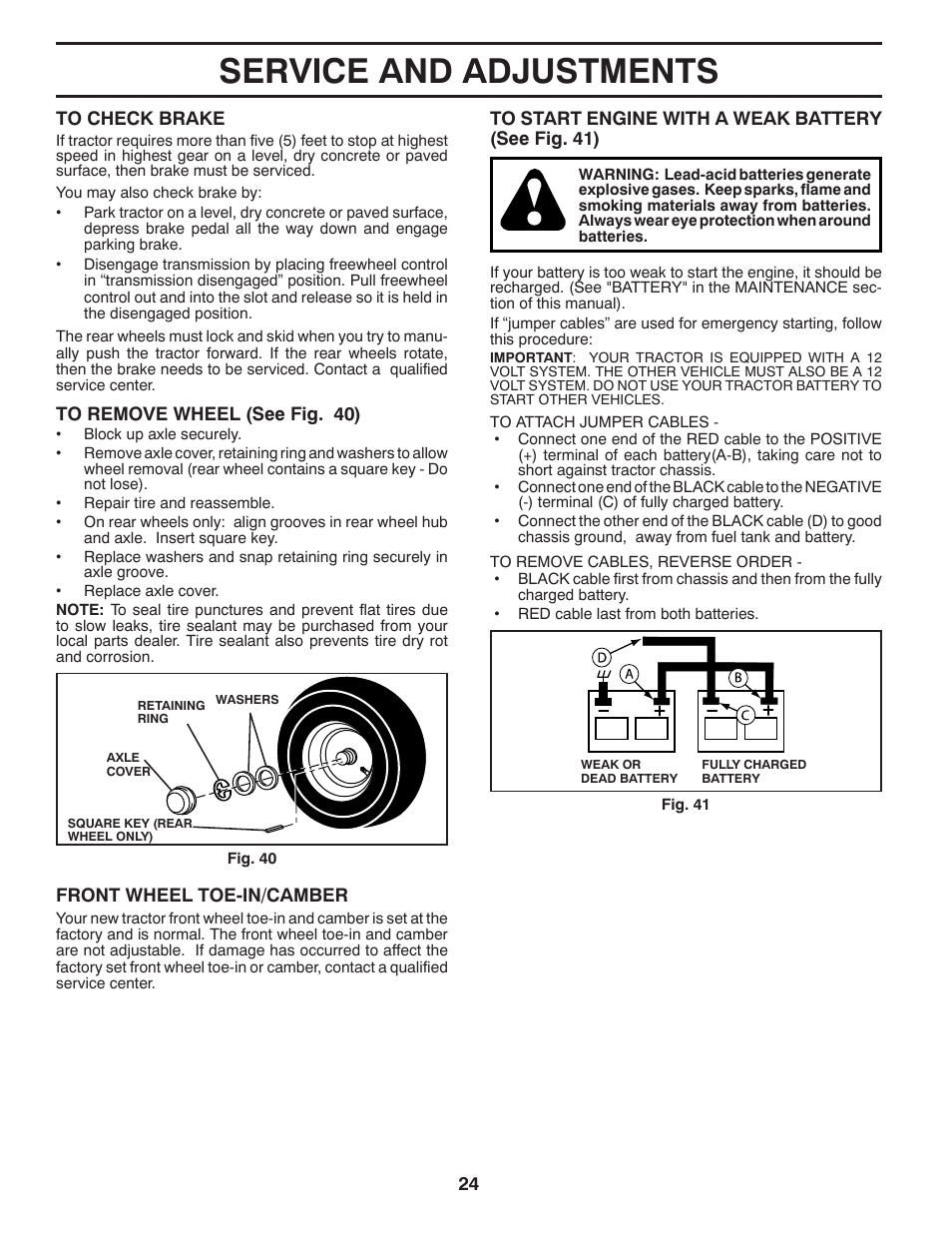 Service and adjustments | Poulan Pro PB20VA48 LAWN TRACTOR User Manual | Page 24 / 60