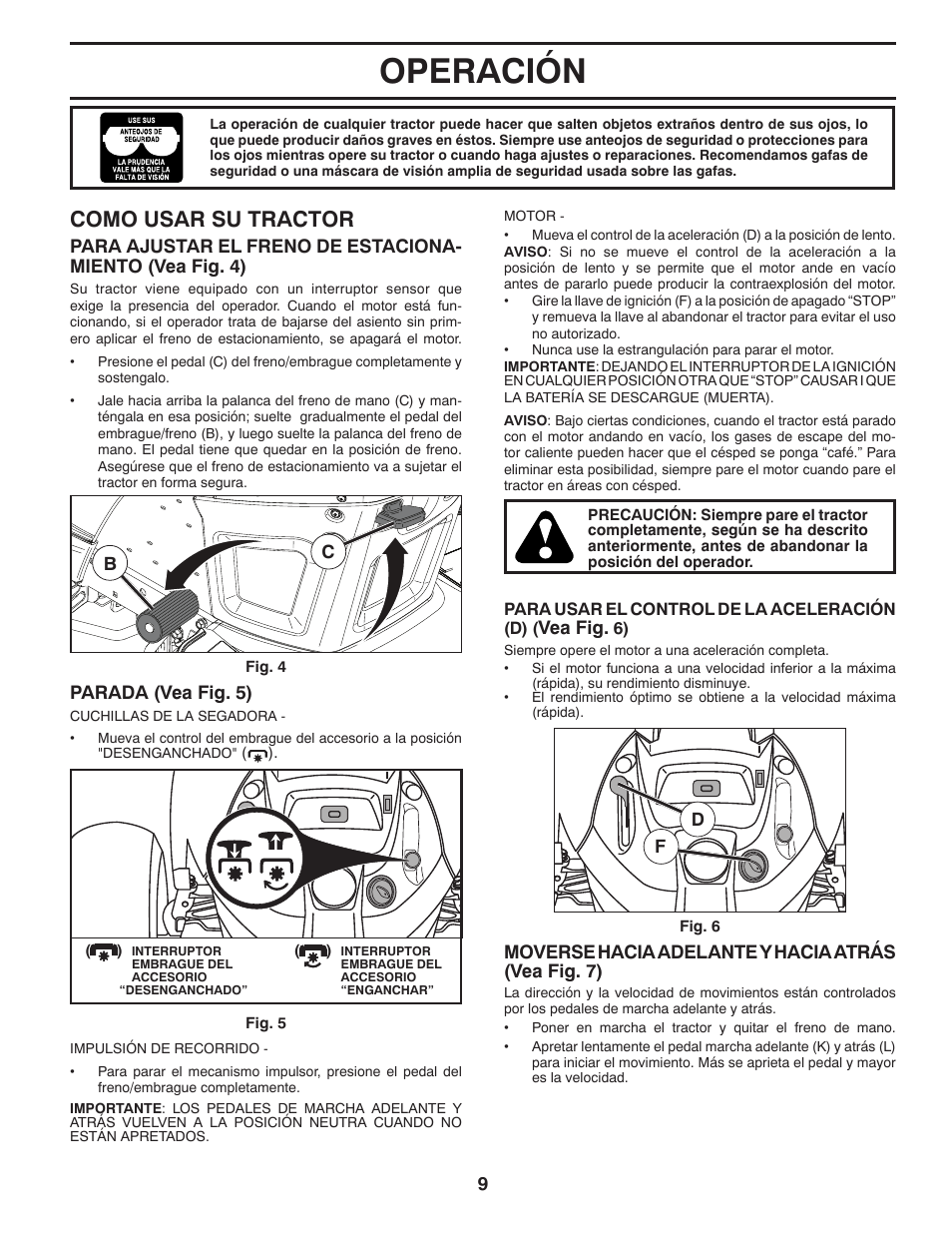 Operación, Como usar su tractor | Poulan Pro PB20VA48 LAWN TRACTOR User Manual | Page 39 / 60