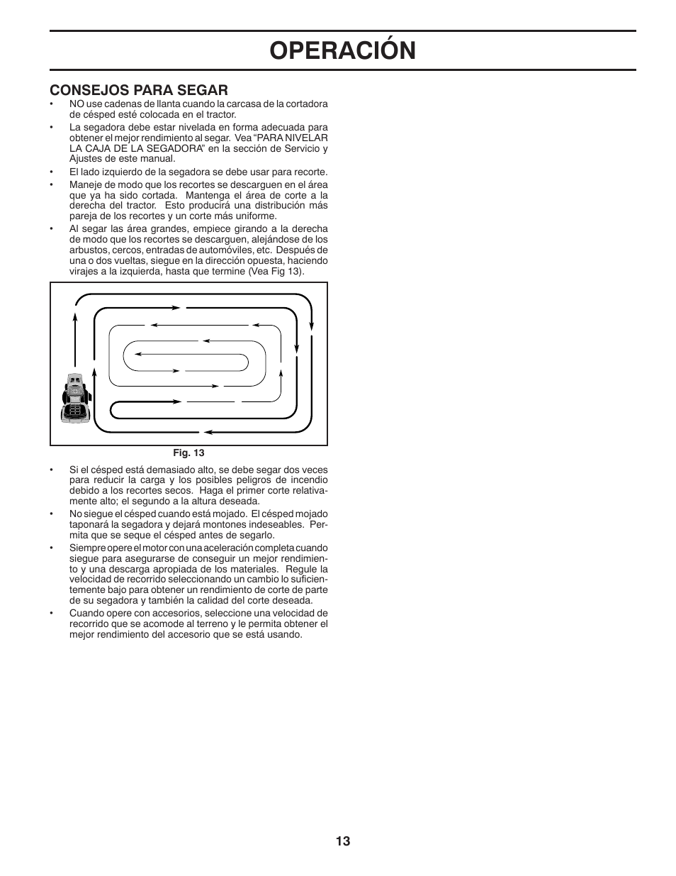 Operación, Consejos para segar | Poulan Pro PB20VA48 LAWN TRACTOR User Manual | Page 43 / 60