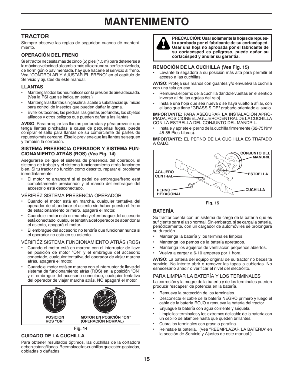 Mantenimento, Tractor | Poulan Pro PB20VA48 LAWN TRACTOR User Manual | Page 45 / 60