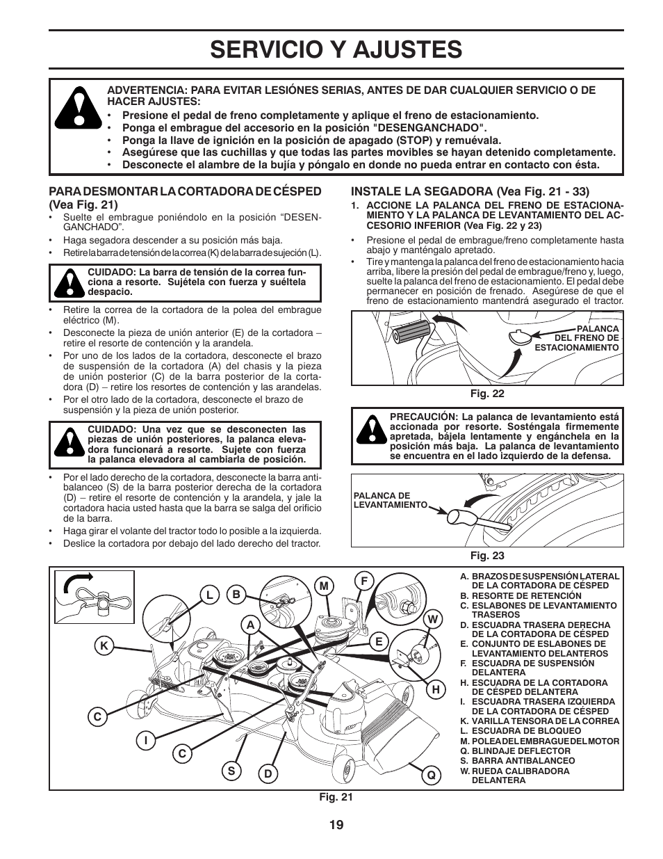 Servicio y ajustes | Poulan Pro PB20VA48 LAWN TRACTOR User Manual | Page 49 / 60