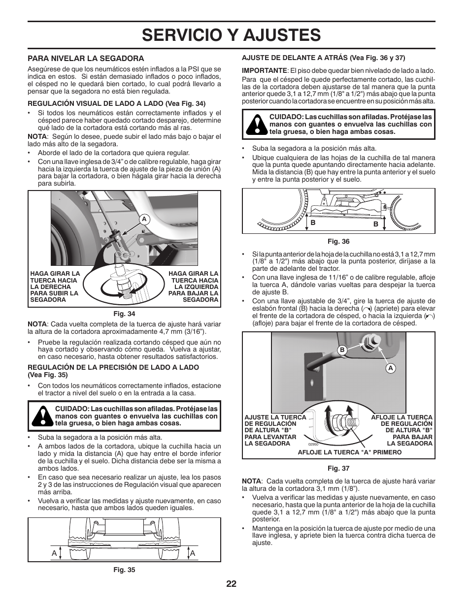 Servicio y ajustes | Poulan Pro PB20VA48 LAWN TRACTOR User Manual | Page 52 / 60