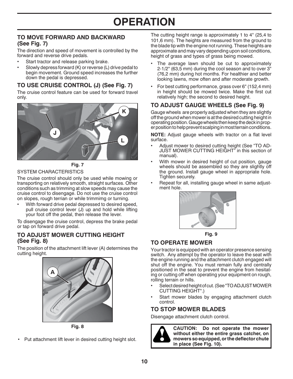 Operation | Poulan Pro PB23H48YT LAWN TRACTOR User Manual | Page 10 / 60