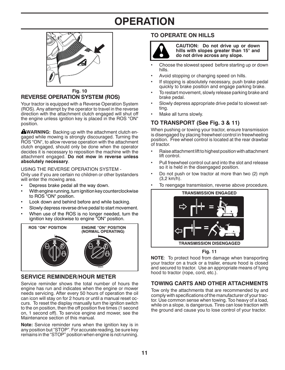 Operation | Poulan Pro PB23H48YT LAWN TRACTOR User Manual | Page 11 / 60