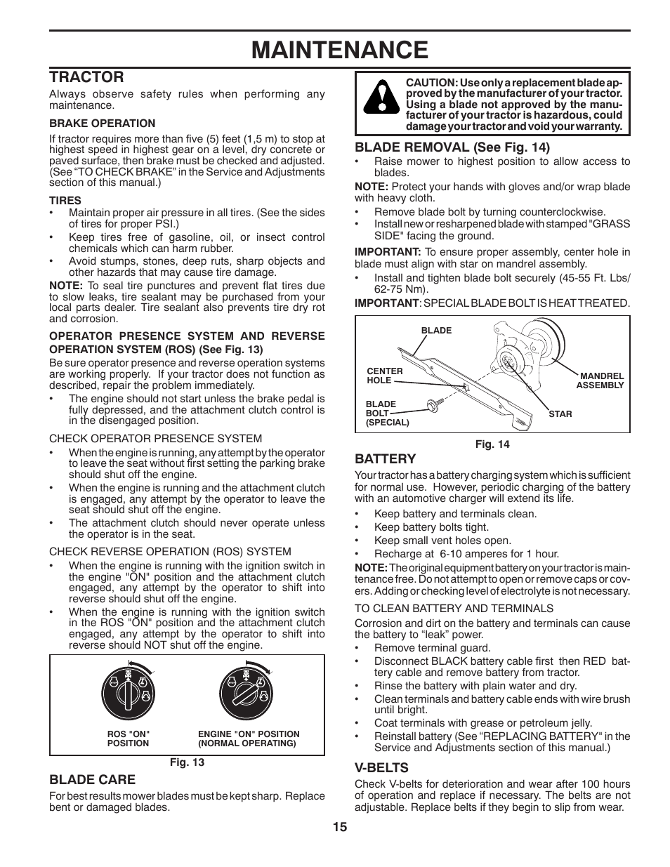 Maintenance, Tractor | Poulan Pro PB23H48YT LAWN TRACTOR User Manual | Page 15 / 60