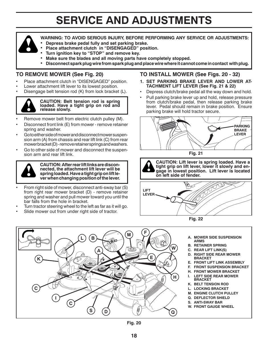 Service and adjustments | Poulan Pro PB23H48YT LAWN TRACTOR User Manual | Page 18 / 60