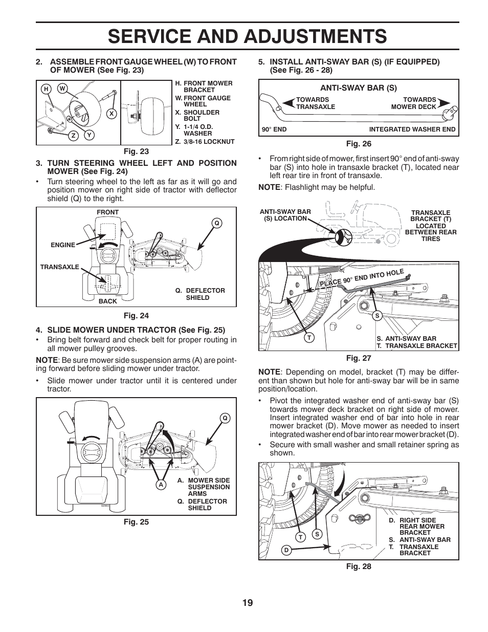 Service and adjustments | Poulan Pro PB23H48YT LAWN TRACTOR User Manual | Page 19 / 60