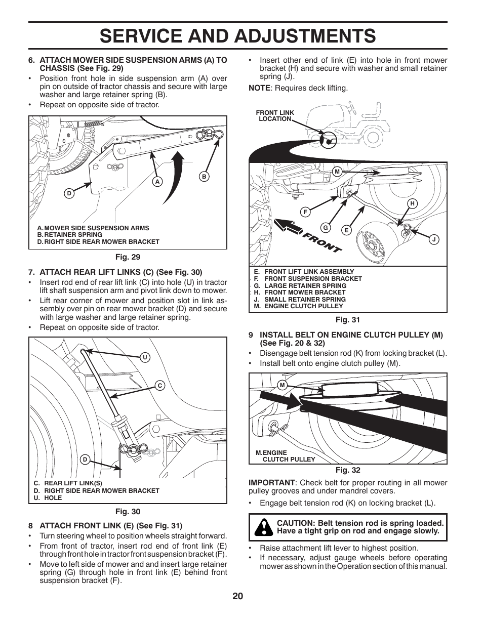 Service and adjustments | Poulan Pro PB23H48YT LAWN TRACTOR User Manual | Page 20 / 60