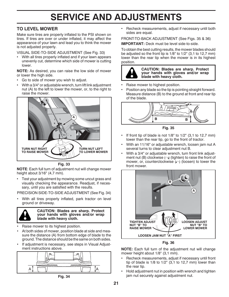 Service and adjustments | Poulan Pro PB23H48YT LAWN TRACTOR User Manual | Page 21 / 60