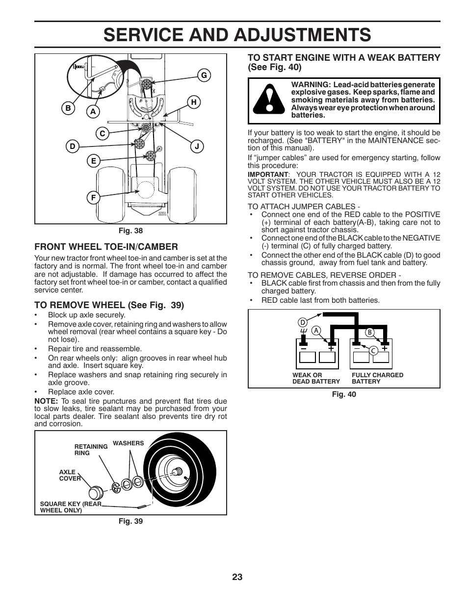 Service and adjustments | Poulan Pro PB23H48YT LAWN TRACTOR User Manual | Page 23 / 60