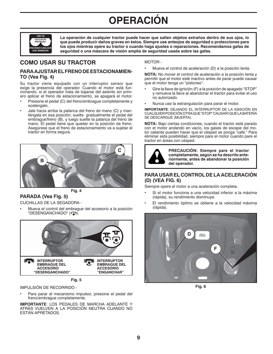 Operación, Como usar su tractor | Poulan Pro PB23H48YT LAWN TRACTOR User Manual | Page 39 / 60