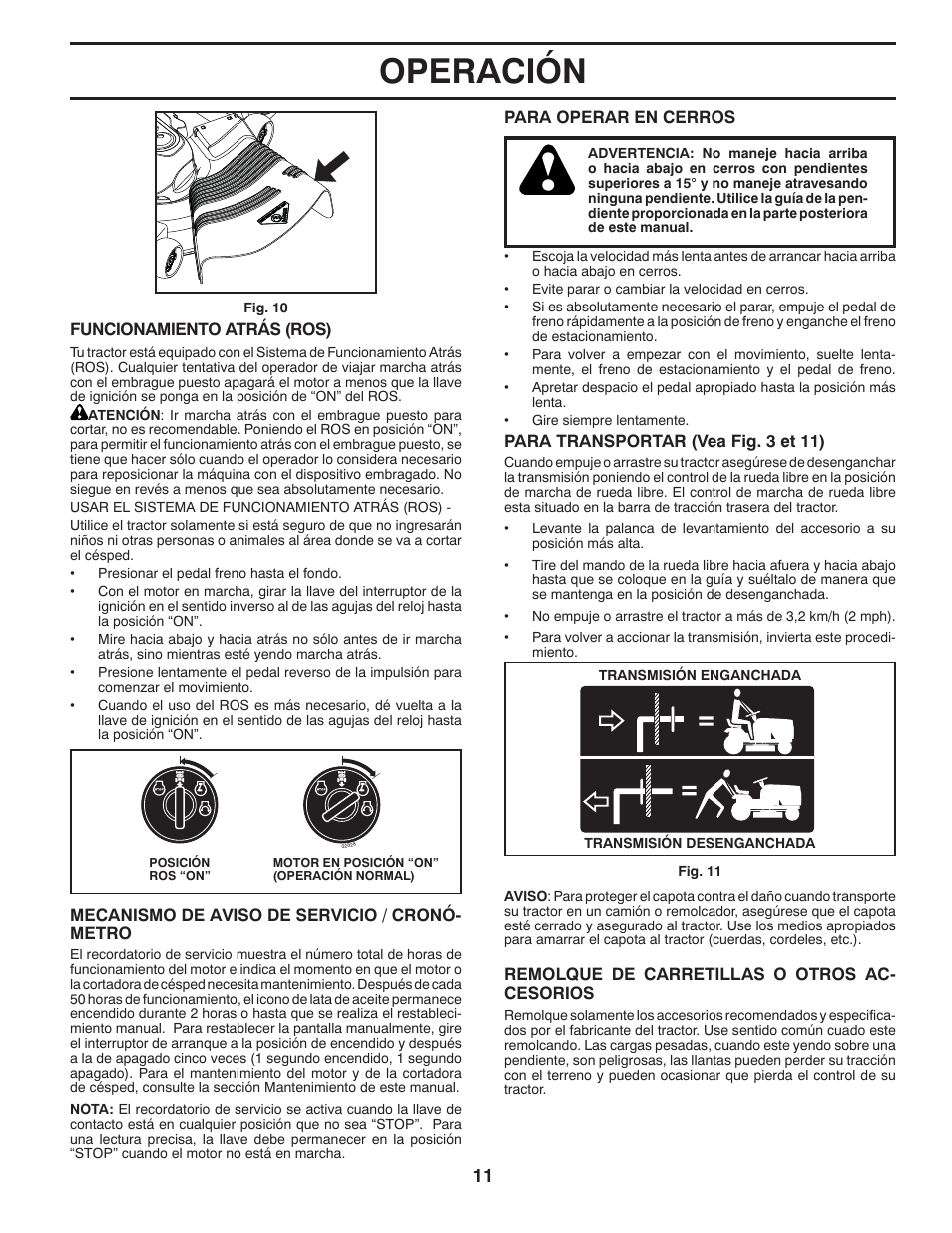 Operación | Poulan Pro PB23H48YT LAWN TRACTOR User Manual | Page 41 / 60