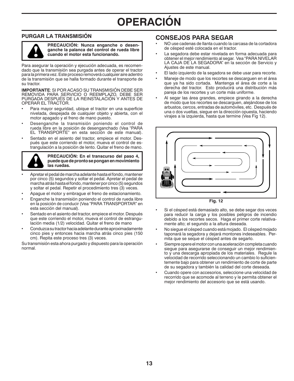 Operación, Consejos para segar | Poulan Pro PB23H48YT LAWN TRACTOR User Manual | Page 43 / 60