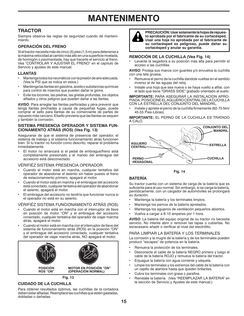 Mantenimento, Tractor | Poulan Pro PB23H48YT LAWN TRACTOR User Manual | Page 45 / 60