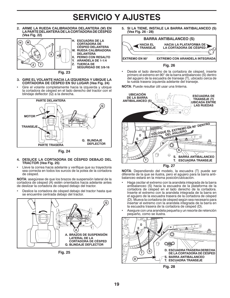 Servicio y ajustes | Poulan Pro PB23H48YT LAWN TRACTOR User Manual | Page 49 / 60