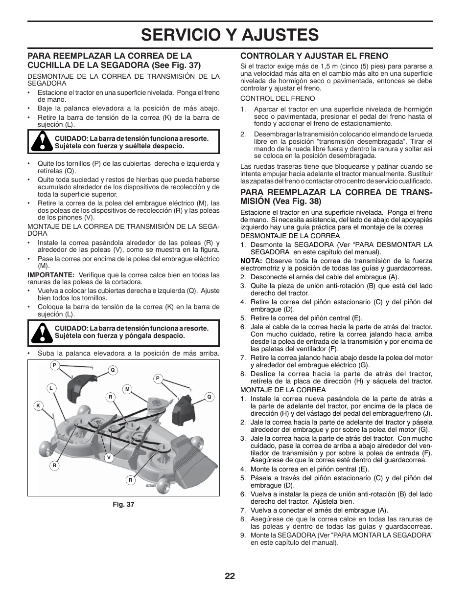 Servicio y ajustes | Poulan Pro PB23H48YT LAWN TRACTOR User Manual | Page 52 / 60