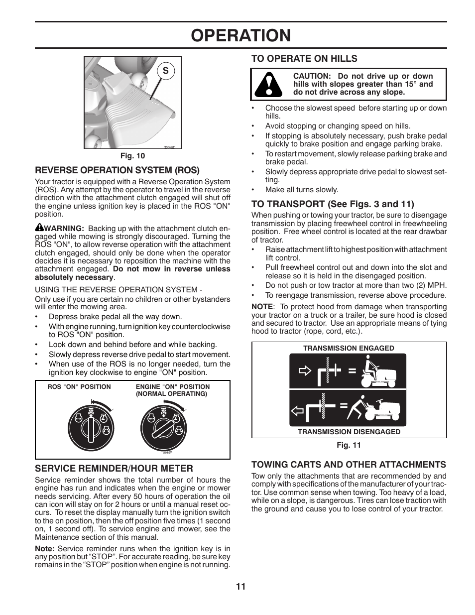 Operation | Poulan Pro PB23H48YT LAWN TRACTOR User Manual | Page 11 / 30