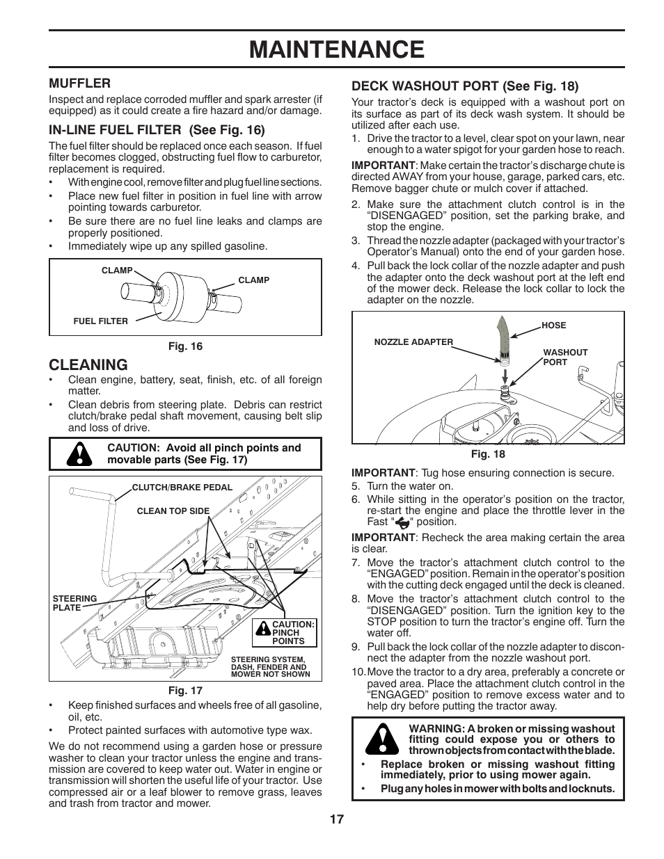 Maintenance, Cleaning | Poulan Pro PB23H48YT LAWN TRACTOR User Manual | Page 17 / 30