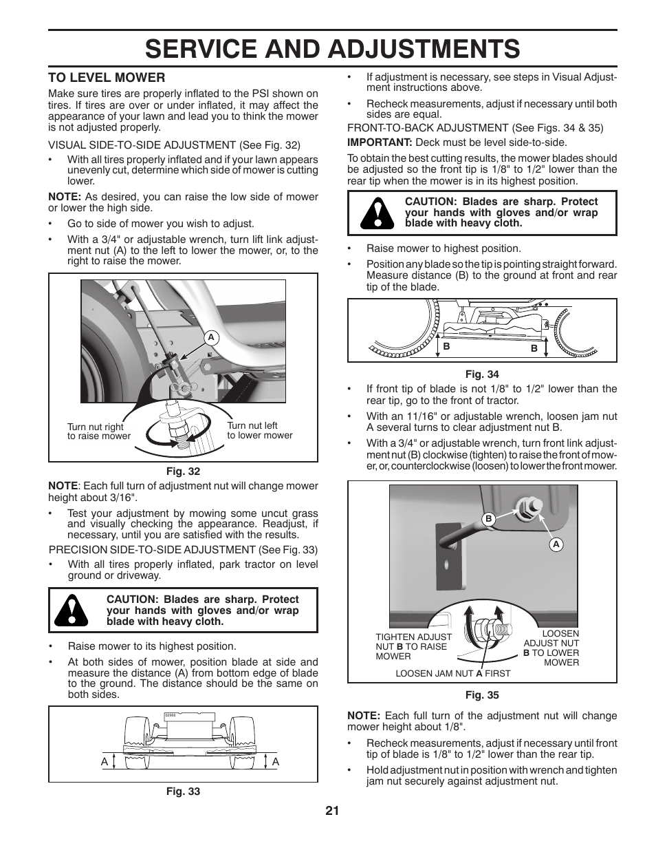 Service and adjustments | Poulan Pro PB23H48YT LAWN TRACTOR User Manual | Page 21 / 30