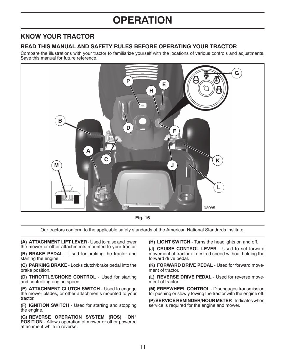 Operation, Know your tractor | Poulan Pro PB26H54YT LAWN TRACTOR User Manual | Page 11 / 30