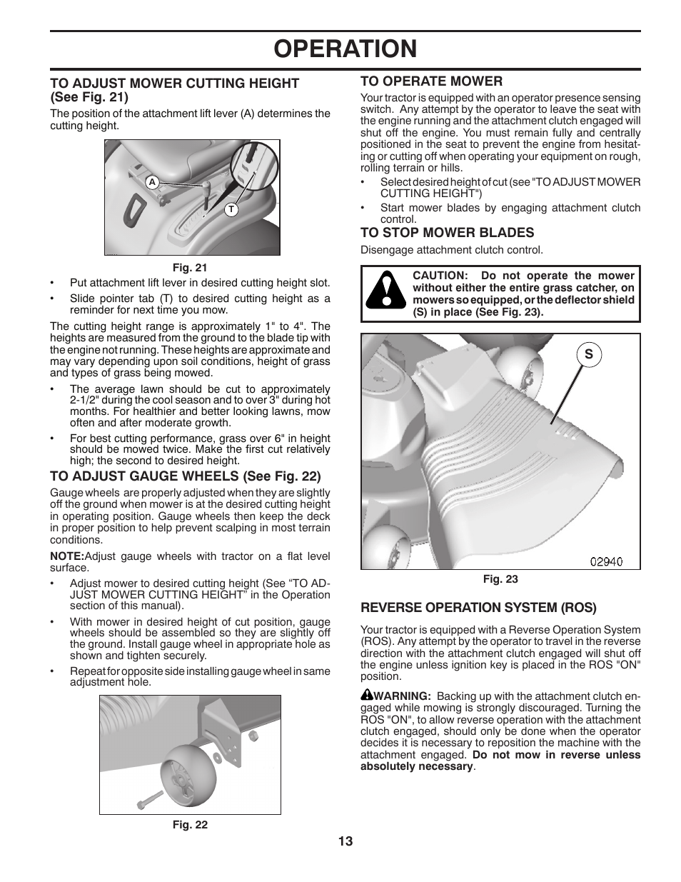 Operation | Poulan Pro PBGT26H54 GARDEN TRACTOR User Manual | Page 13 / 30