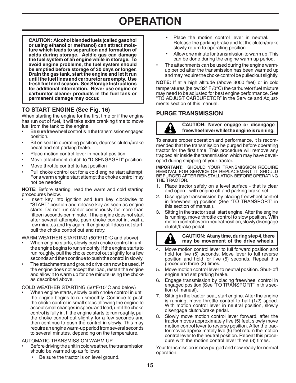 Operation | Poulan Pro PBGT26H54 GARDEN TRACTOR User Manual | Page 15 / 30