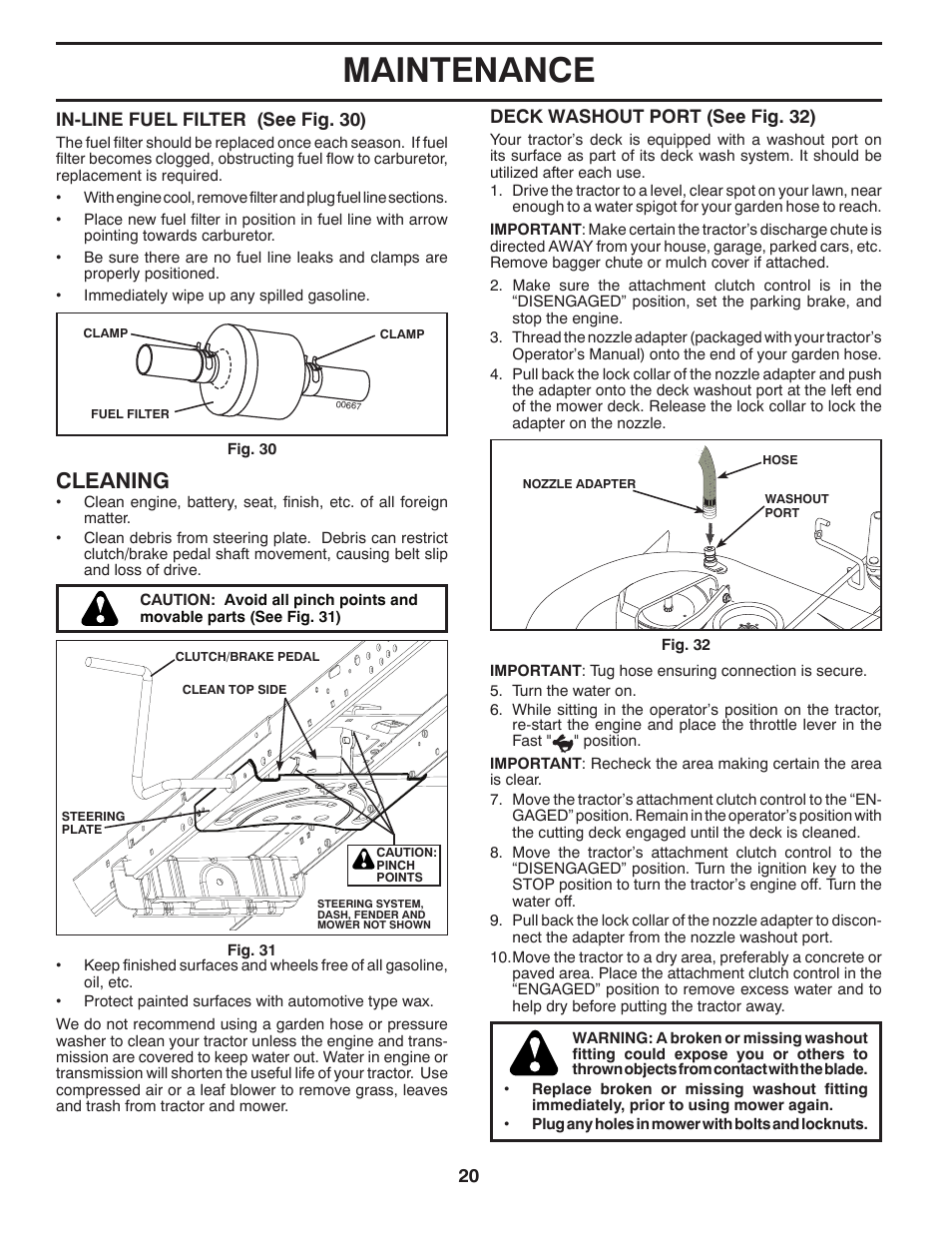 Maintenance, Cleaning | Poulan Pro PBGT26H54 GARDEN TRACTOR User Manual | Page 20 / 30