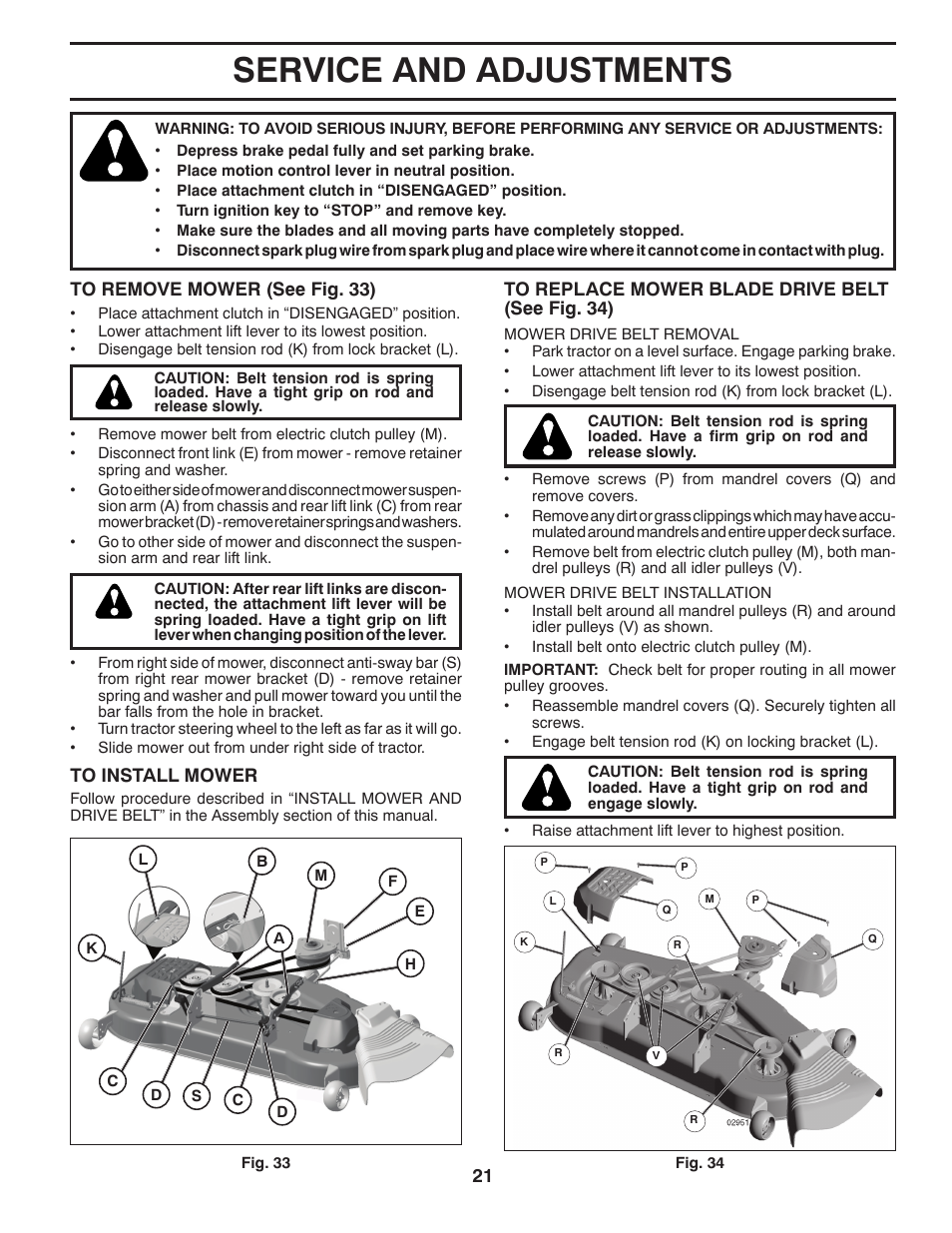 Service and adjustments | Poulan Pro PBGT26H54 GARDEN TRACTOR User Manual | Page 21 / 30