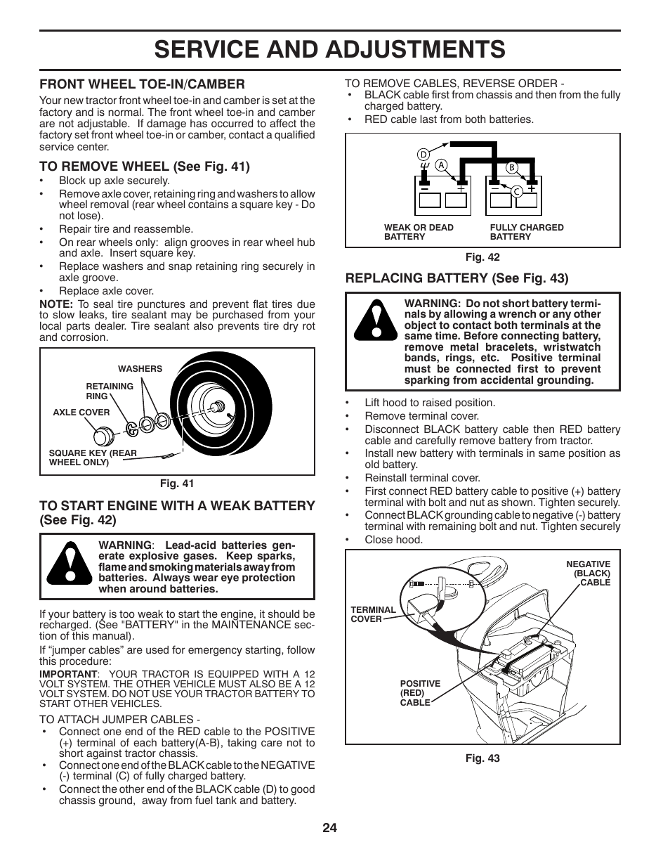 Service and adjustments | Poulan Pro PBGT26H54 GARDEN TRACTOR User Manual | Page 24 / 30