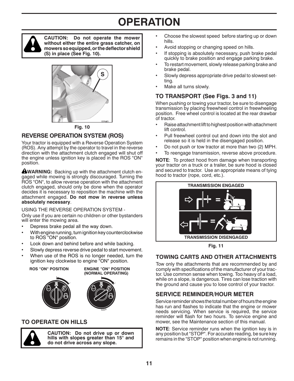 Operation | Poulan Pro PB23H48YT LAWN TRACTOR User Manual | Page 11 / 28