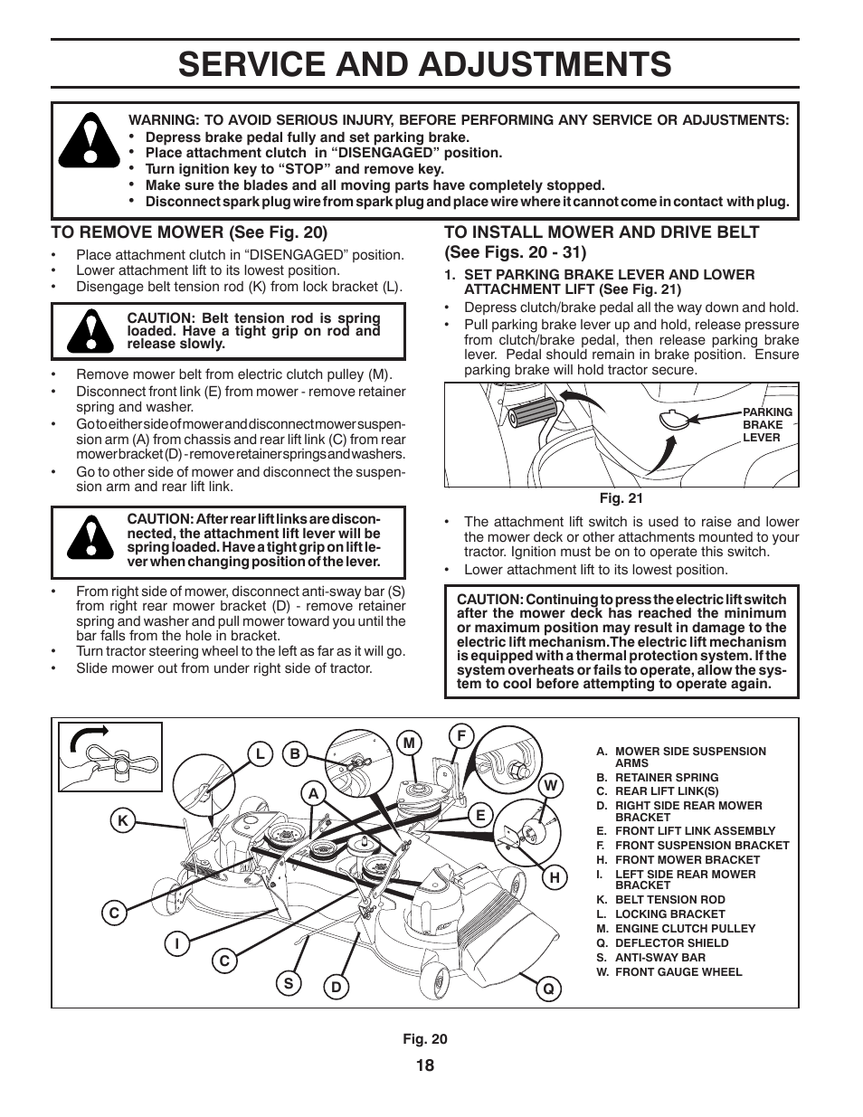 Service and adjustments | Poulan Pro PB23H48YT LAWN TRACTOR User Manual | Page 18 / 28