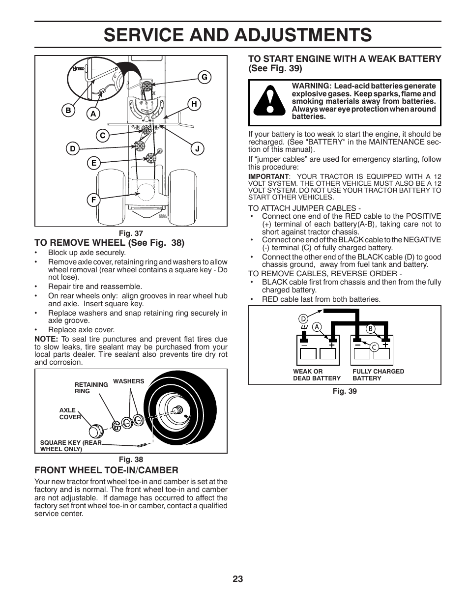 Service and adjustments | Poulan Pro PB23H48YT LAWN TRACTOR User Manual | Page 23 / 28