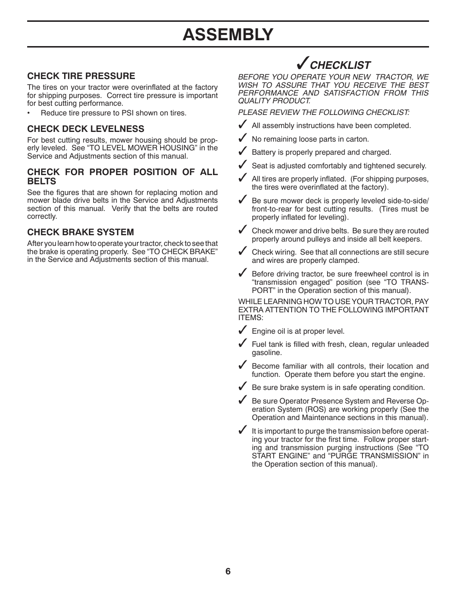 Assembly | Poulan Pro PB23H48YT LAWN TRACTOR User Manual | Page 6 / 28