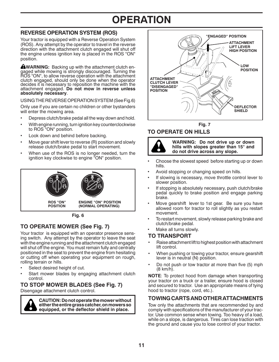 Operation | Poulan Pro PB155G42 LAWN TRACTOR User Manual | Page 11 / 56