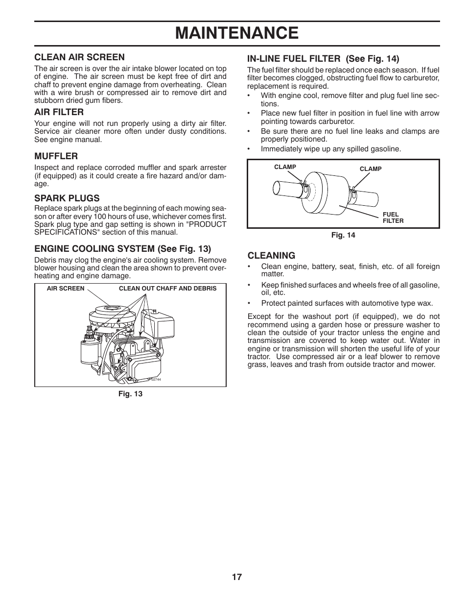 Maintenance | Poulan Pro PB155G42 LAWN TRACTOR User Manual | Page 17 / 56