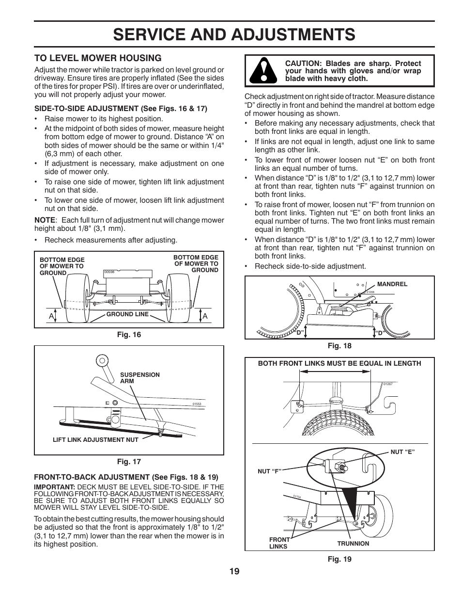 Service and adjustments | Poulan Pro PB155G42 LAWN TRACTOR User Manual | Page 19 / 56