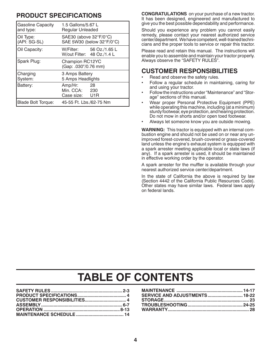 Poulan Pro PB155G42 LAWN TRACTOR User Manual | Page 4 / 56