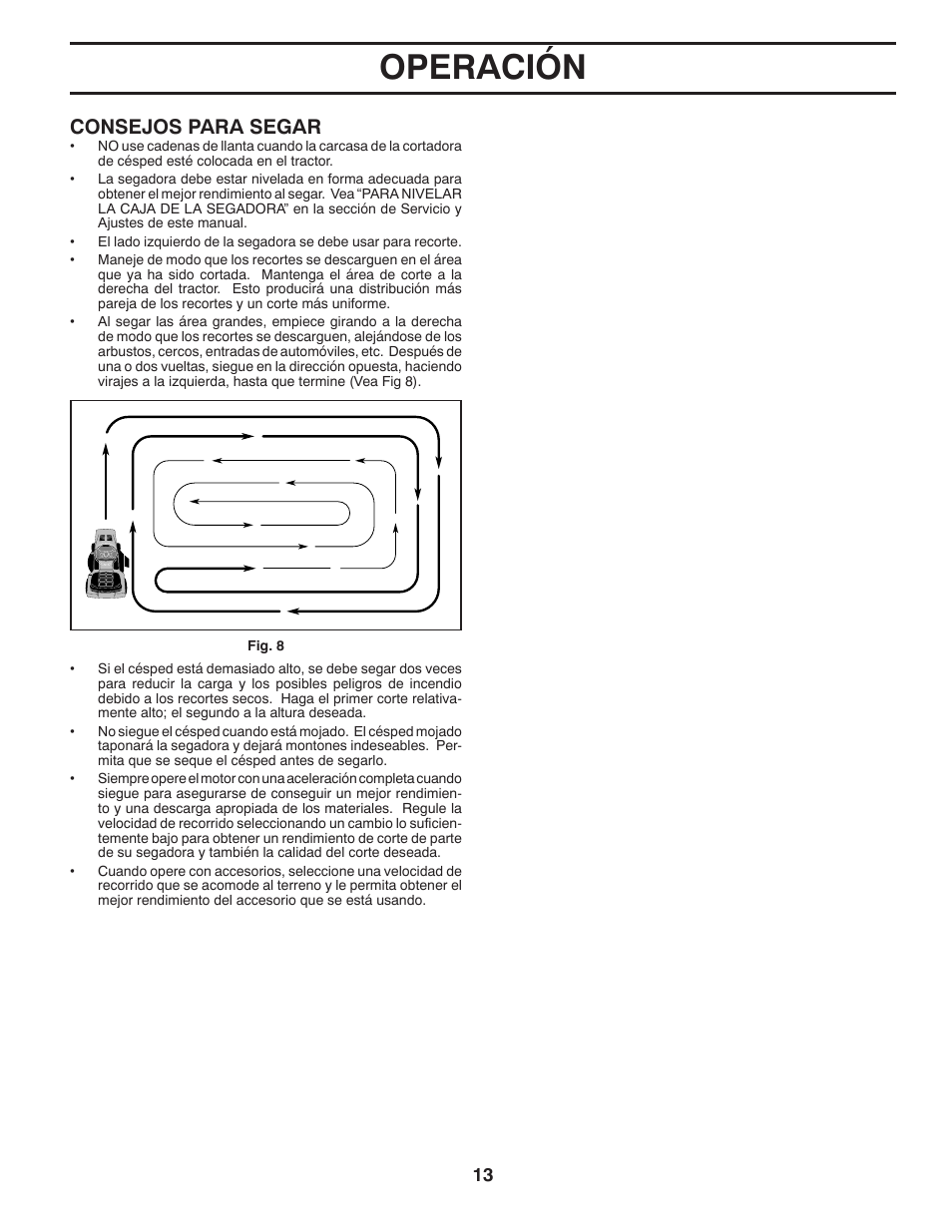 Operación, Consejos para segar | Poulan Pro PB155G42 LAWN TRACTOR User Manual | Page 41 / 56