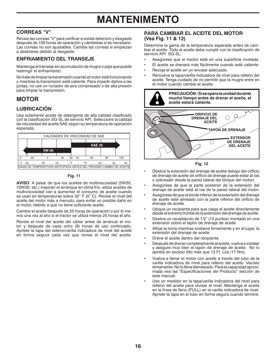 Mantenimento, Motor | Poulan Pro PB155G42 LAWN TRACTOR User Manual | Page 44 / 56