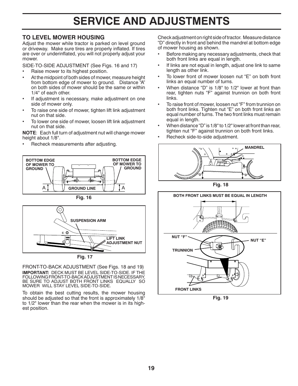 Service and adjustments | Poulan Pro PO17542LT LAWN TRACTOR User Manual | Page 19 / 28