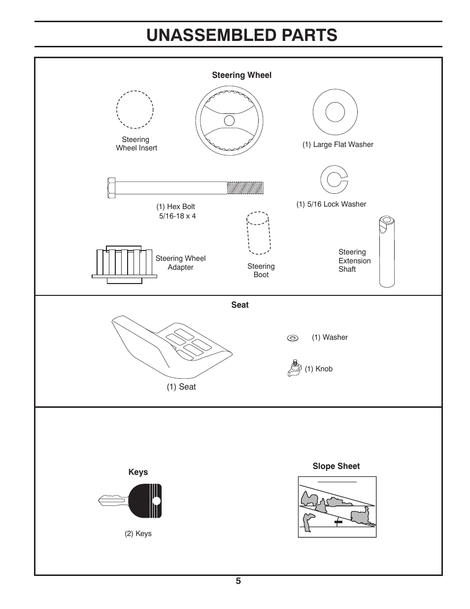 Unassembled parts | Poulan Pro PO17542LT LAWN TRACTOR User Manual | Page 5 / 28