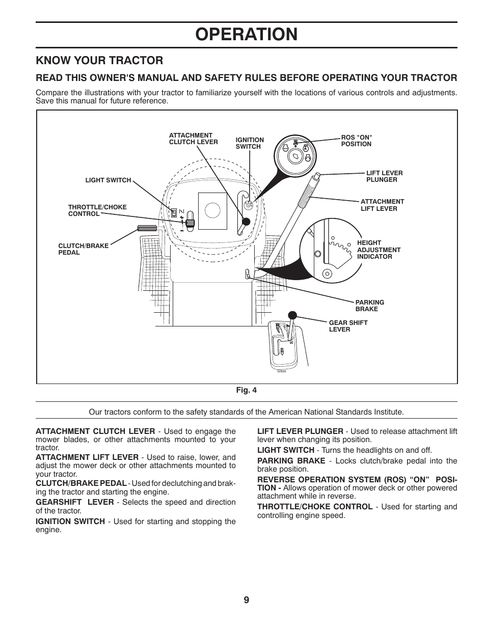 Operation, Know your tractor | Poulan Pro PO17542LT LAWN TRACTOR User Manual | Page 9 / 28