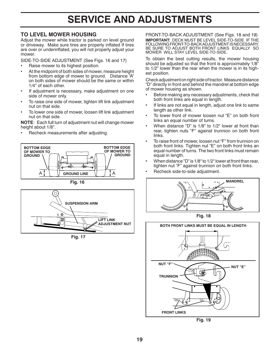 Service and adjustments | Poulan Pro PB14538LT LAWN TRACTOR User Manual | Page 19 / 28