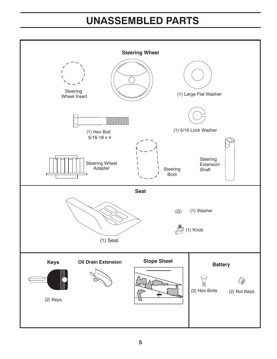 Unassembled parts | Poulan Pro PB17542LT LAWN TRACTOR User Manual | Page 5 / 28