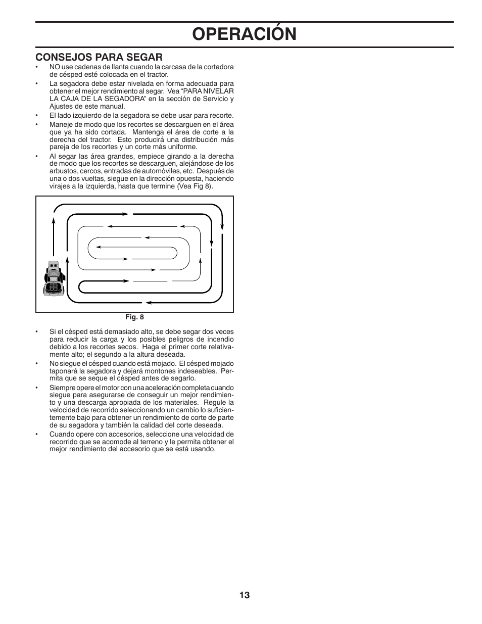 Operación, Consejos para segar | Poulan Pro PB145G38 LAWN TRACTOR User Manual | Page 41 / 56