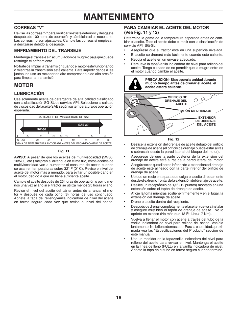 Mantenimento, Motor | Poulan Pro PB145G38 LAWN TRACTOR User Manual | Page 44 / 56