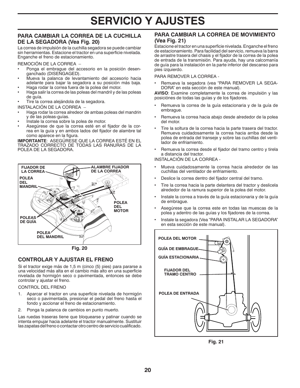 Servicio y ajustes | Poulan Pro PB145G38 LAWN TRACTOR User Manual | Page 48 / 56