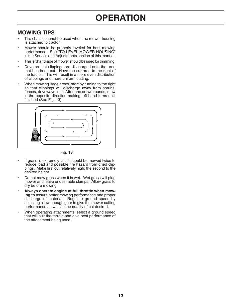 Operation, Mowing tips | Poulan Pro PB20H42YT LAWN TRACTOR User Manual | Page 13 / 56